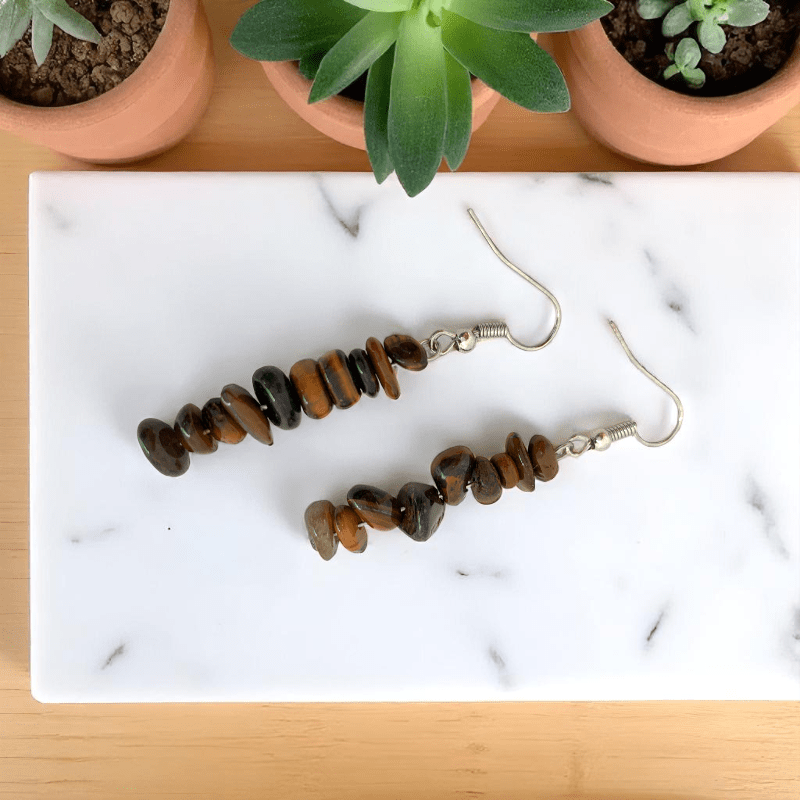 Wild Shine Earrings | Silver PVD Plated & Tiger Eye Chip - For Women | Includes: Earrings