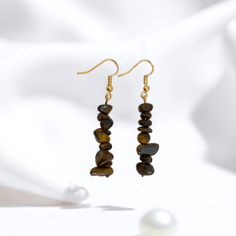 Golden Strength Earrings | 18K PVD Gold Plated & Tiger Eye Chip - For Women | Includes: Earrings