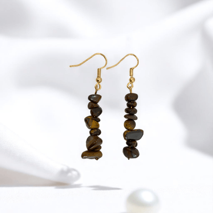 Golden Strength Earrings | 18K PVD Gold Plated & Tiger Eye Chip - For Women | Includes: Earrings