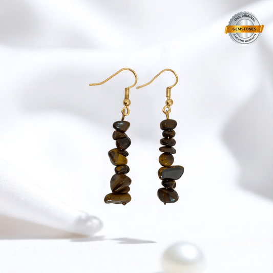 Golden Strength Earrings | 18K PVD Gold Plated & Tiger Eye Chip - For Women | Includes: Earrings