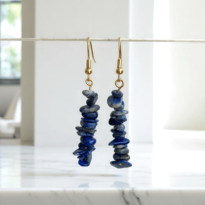 Royal Glow Earrings | 18K PVD Gold Plated & Lapis Lazuli Chip - For Women | Includes: Earrings