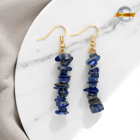 Royal Glow Earrings | 18K PVD Gold Plated & Lapis Lazuli Chip - For Women | Includes: Earrings