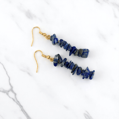 Royal Glow Earrings | 18K PVD Gold Plated & Lapis Lazuli Chip - For Women | Includes: Earrings