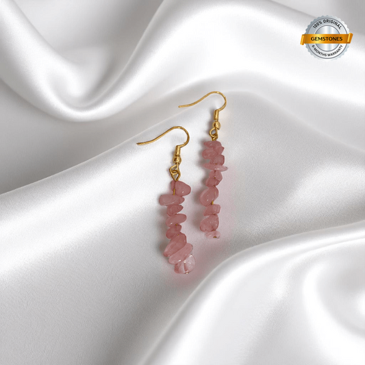 Rosy Radiance Earrings | 18K PVD Gold Plated & Rose Quartz Chip - For Women | Includes: Earrings