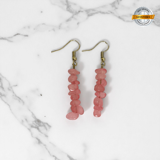 Soft Radiance Earrings | Silver PVD Plated & Rose Quartz Chip - For Women | Includes: Earrings