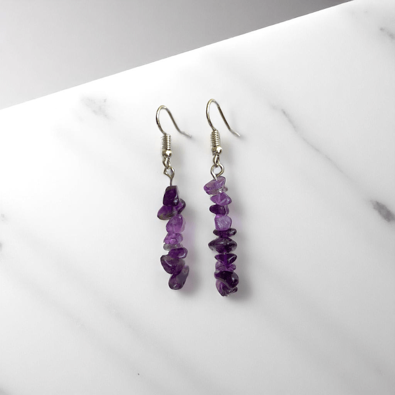 Lavender Shine Earrings | Silver PVD Plated & Amethyst Chip - For Women | Includes: Earrings