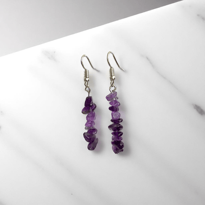 Lavender Shine Earrings | Silver PVD Plated & Amethyst Chip - For Women | Includes: Earrings