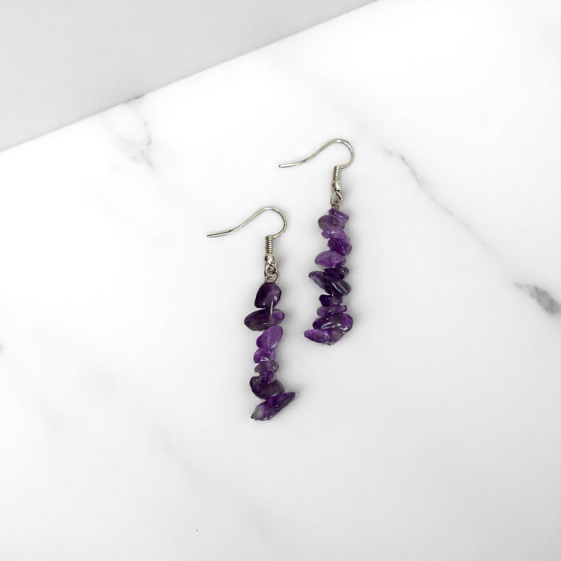 Lavender Shine Earrings | Silver PVD Plated & Amethyst Chip - For Women | Includes: Earrings
