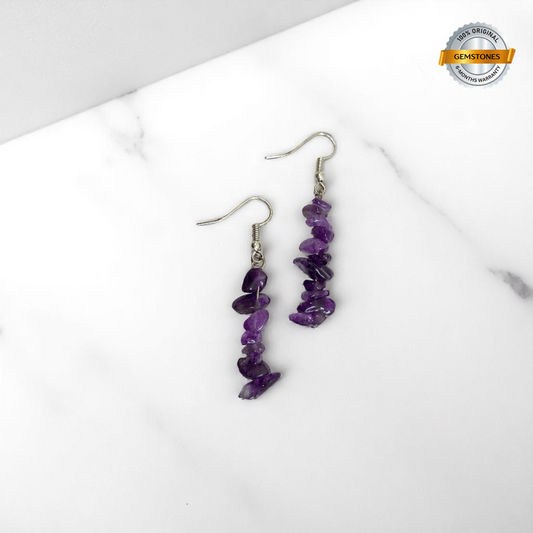 Lavender Shine Earrings | Silver PVD Plated & Amethyst Chip - For Women | Includes: Earrings
