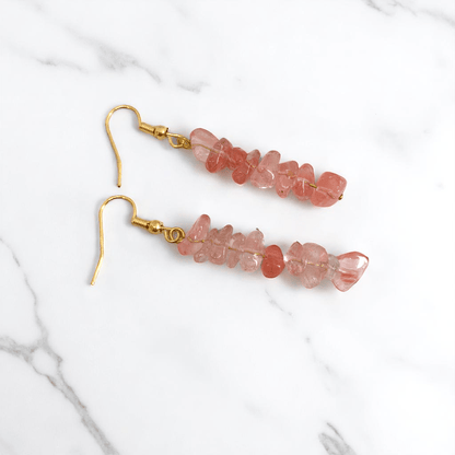 Sunset Bloom Earrings | 18K PVD Gold Plated & Watermelon Red Chip - For Women | Includes: Earrings