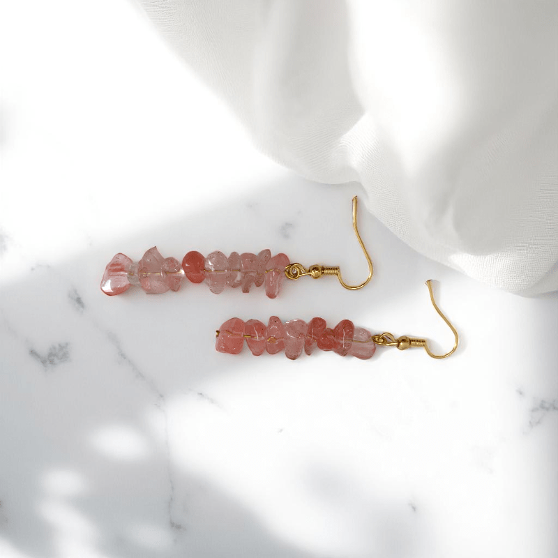 Sunset Bloom Earrings | 18K PVD Gold Plated & Watermelon Red Chip - For Women | Includes: Earrings
