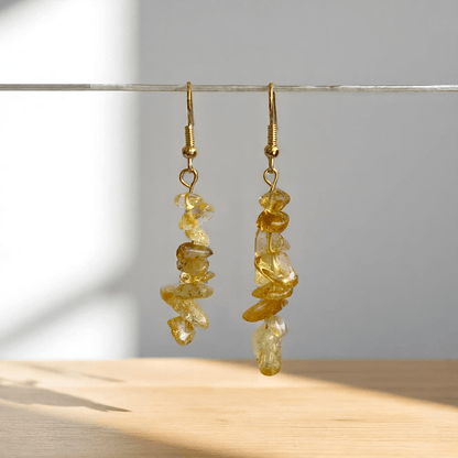 Golden Radiance Earrings | 18K PVD Gold Plated & Citrine Stone Chip - For Women | Includes: Earrings