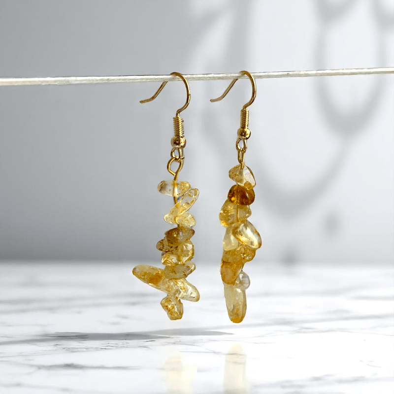 Golden Radiance Earrings | 18K PVD Gold Plated & Citrine Stone Chip - For Women | Includes: Earrings