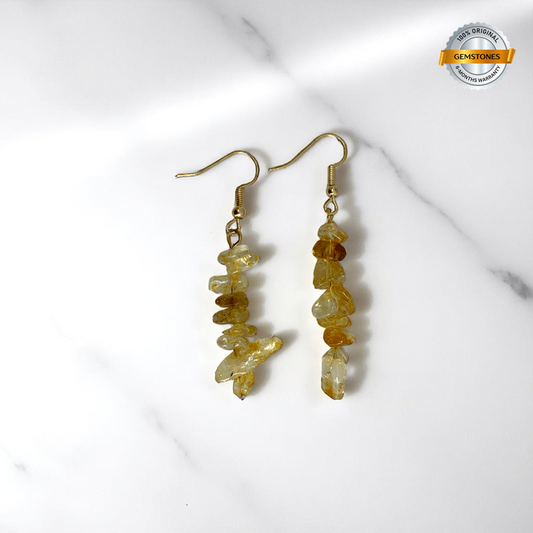 Golden Radiance Earrings | 18K PVD Gold Plated & Citrine Stone Chip - For Women | Includes: Earrings
