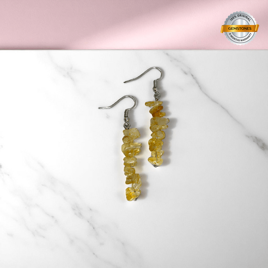 Sunlit Spark Earrings | Silver PVD Plated & Citrine Stone Chip - For Women | Includes: Earrings