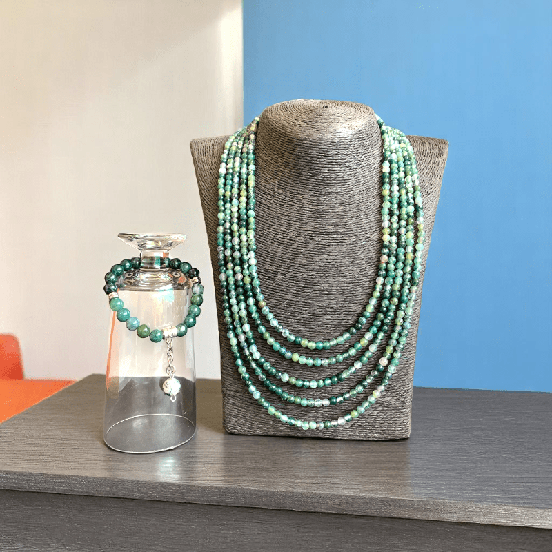 Forest Harmony 5 Layered Set | Green Moss Agate Stone - For Women | Includes: Necklace, Bracelet