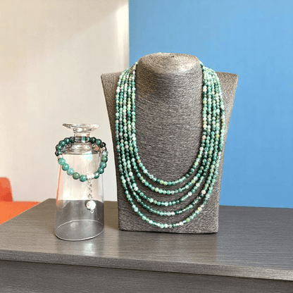 Forest Harmony 5 Layered Set | Green Moss Agate Stone - For Women | Includes: Necklace, Bracelet