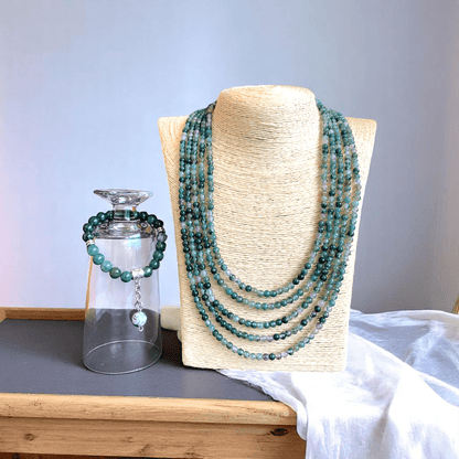 Forest Harmony 5 Layered Set | Green Moss Agate Stone - For Women | Includes: Necklace, Bracelet