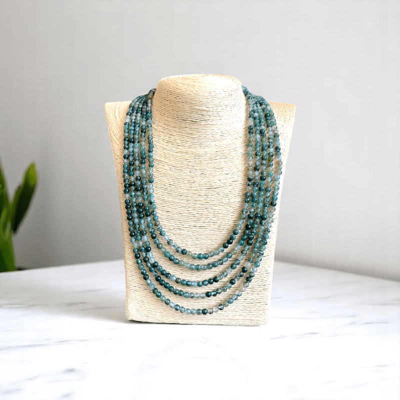 Forest Harmony 5 Layered Set | Green Moss Agate Stone - For Women | Includes: Necklace, Bracelet
