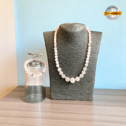 Pink Serenity Set | Rose Quartz Stone - For Women | Includes: Necklace, Bracelet