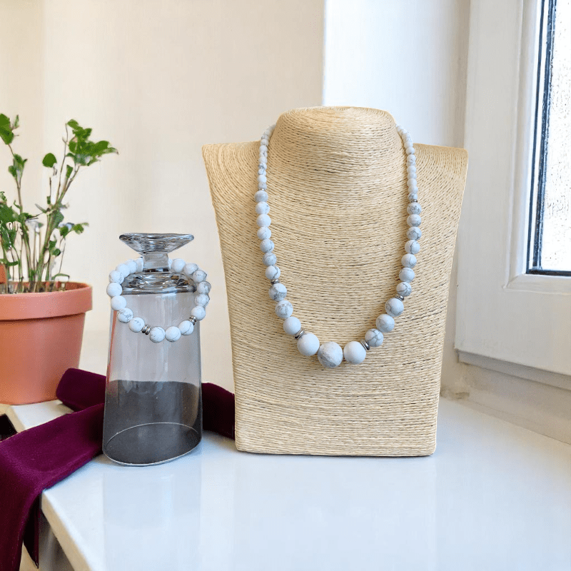 Calm Essence Set | White Howlite Stone - For Women | Includes: Necklace, Bracelet