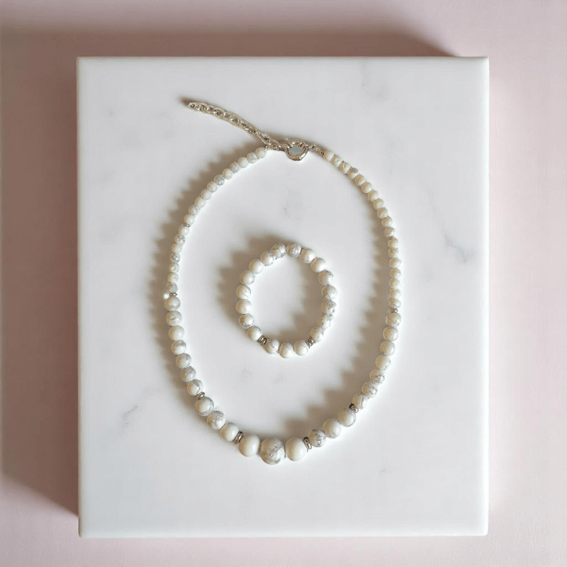 Calm Essence Set | White Howlite Stone - For Women | Includes: Necklace, Bracelet