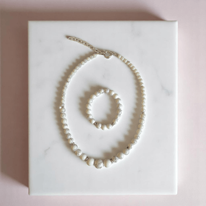 Calm Essence Set | White Howlite Stone - For Women | Includes: Necklace, Bracelet