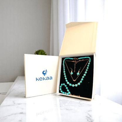 Sky Serenity Set | Turquoise Stone & 18K Gold Plating - For Women | Includes: 2 Necklaces, Bracelet, Earring