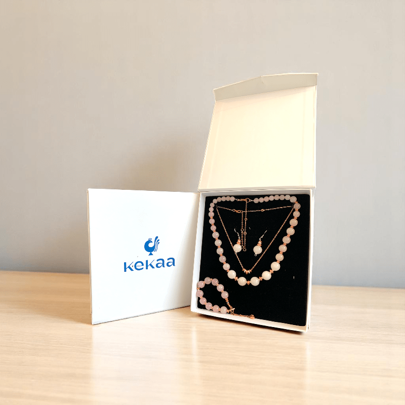 Tender Radiance Set | Rose Quartz Stone & 18K Gold Plating - For Women | Includes: 2 Necklaces, Bracelet, Earring