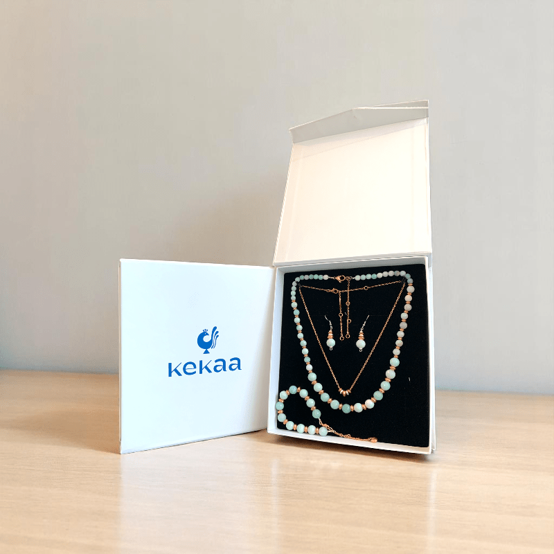 Tranquil Glow Set | Amazonite Stone & 18K Gold Plating - For Women | Includes: 2 Necklaces, Bracelet, Earring