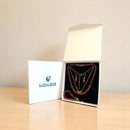Radiant Flame Set | Red Onyx Stone & 18K Gold Plating - For Women | Includes: 2 Necklaces, Bracelet, Earring