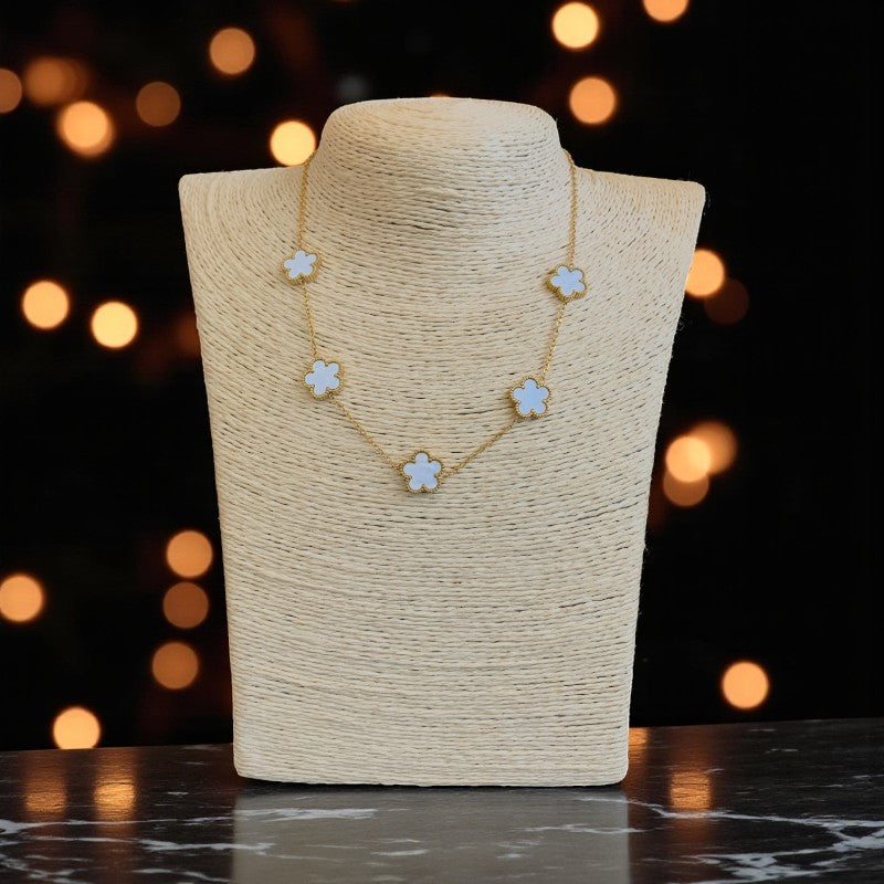White Shell Clover Necklace | 18K PVD Gold Plated - For Women | Includes: Necklace