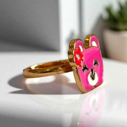 Teddy Bear Ring | Gold Plated Adjustable - For Girls | Includes: Ring