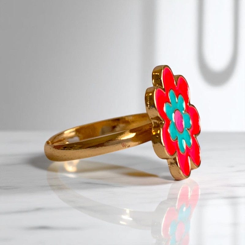 Colorful Flower Ring | Gold Plated Adjustable - For Girls | Includes: Ring