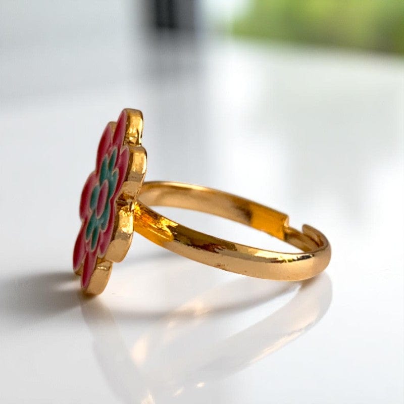 Colorful Flower Ring | Gold Plated Adjustable - For Girls | Includes: Ring