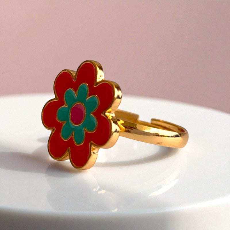 Colorful Flower Ring | Gold Plated Adjustable - For Girls | Includes: Ring