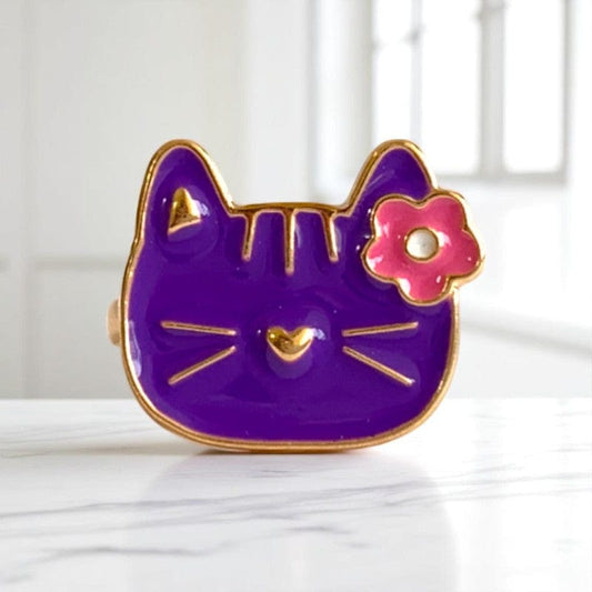 Purple Kitty Ring | Gold Plated Adjustable - For Girls | Includes: Ring