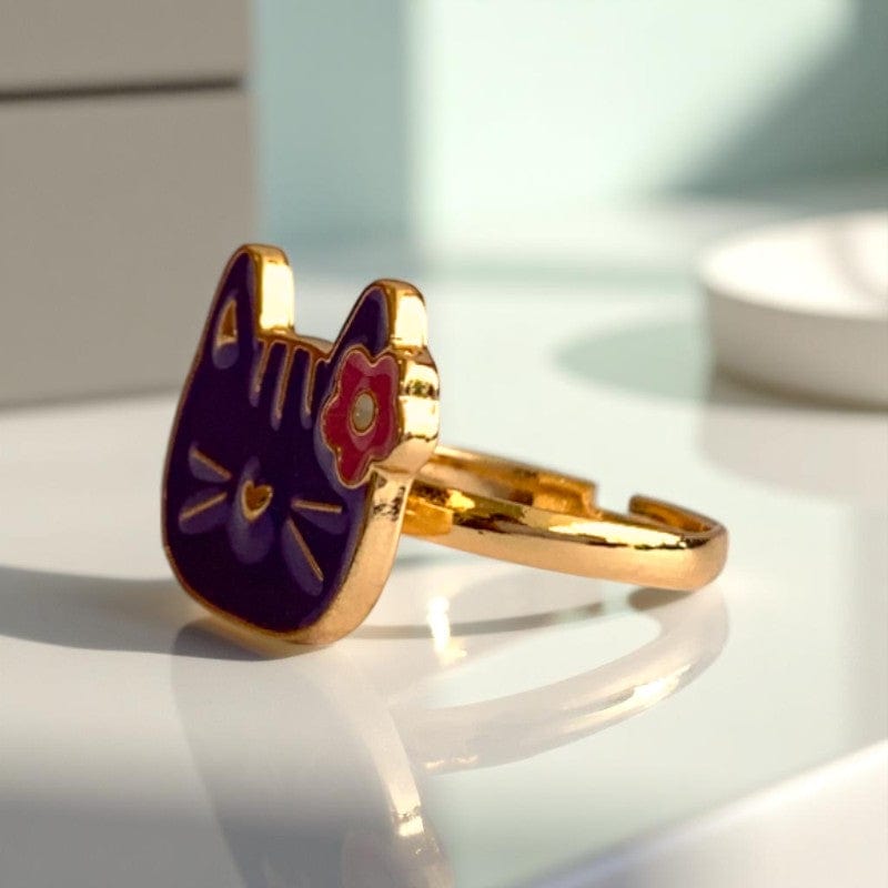 Purple Kitty Ring | Gold Plated Adjustable - For Girls | Includes: Ring