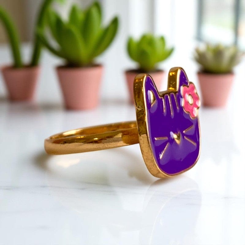 Purple Kitty Ring | Gold Plated Adjustable - For Girls | Includes: Ring