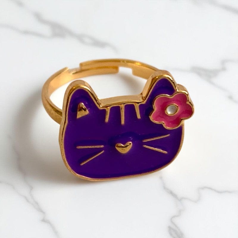 Purple Kitty Ring | Gold Plated Adjustable - For Girls | Includes: Ring