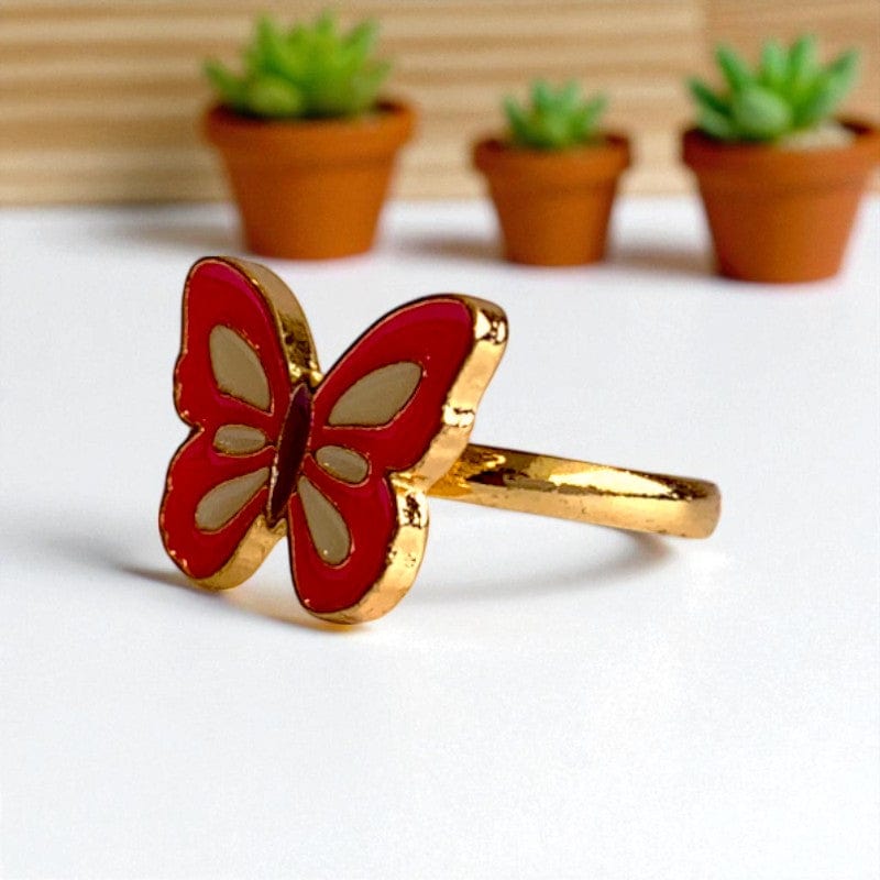 Pink Butterfly Ring | Gold Plated Adjustable - For Girls | Includes: Ring