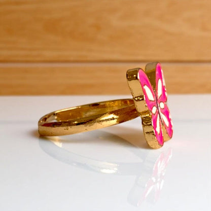 Pink Butterfly Ring | Gold Plated Adjustable - For Girls | Includes: Ring