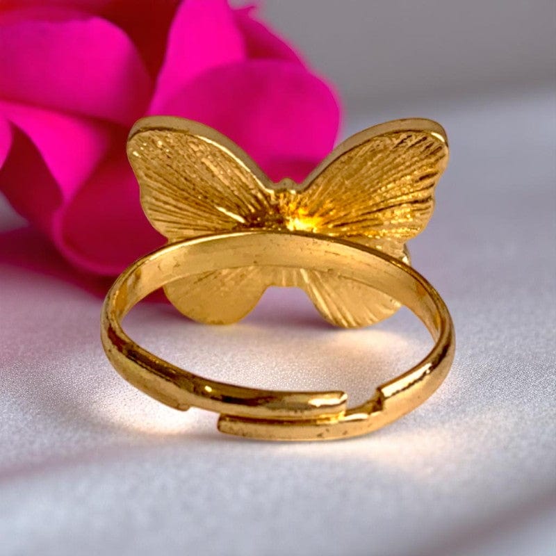 Pink Butterfly Ring | Gold Plated Adjustable - For Girls | Includes: Ring