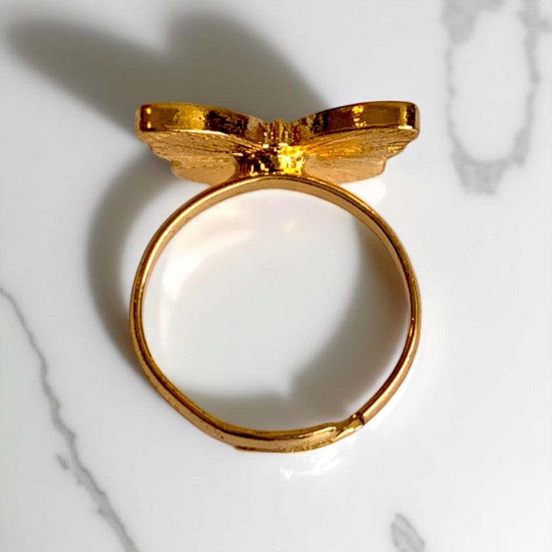 Pink Butterfly Ring | Gold Plated Adjustable - For Girls | Includes: Ring