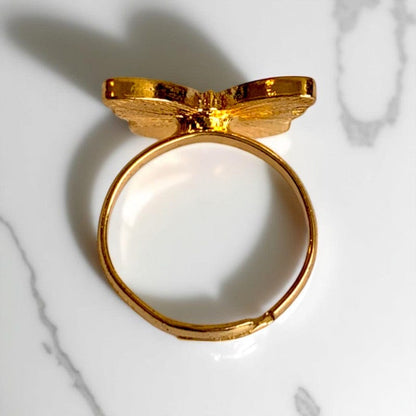 Pink Butterfly Ring | Gold Plated Adjustable - For Girls | Includes: Ring