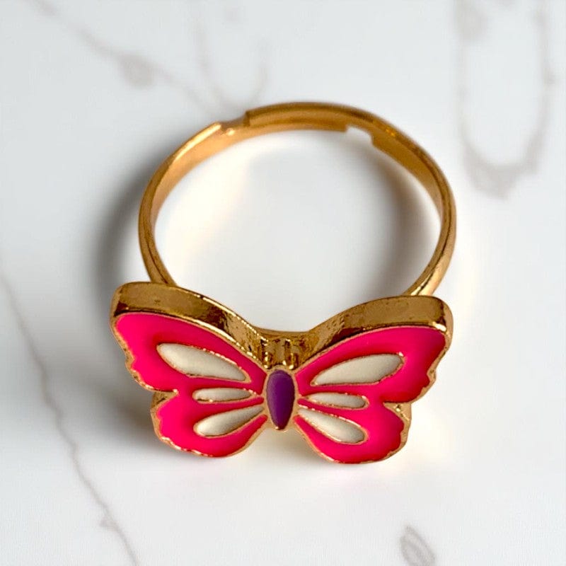 Pink Butterfly Ring | Gold Plated Adjustable - For Girls | Includes: Ring