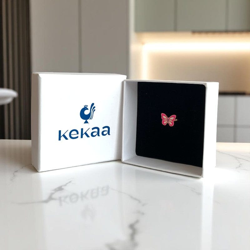 Pink Butterfly Ring | Gold Plated Adjustable - For Girls | Includes: Ring
