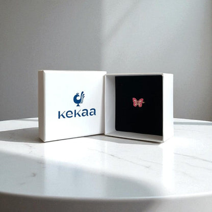Pink Butterfly Ring | Gold Plated Adjustable - For Girls | Includes: Ring
