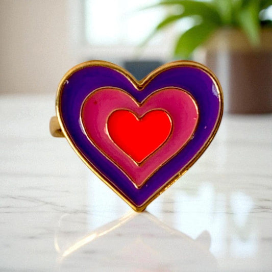 Colorful Heart Ring | Gold Plated Adjustable - For Girls | Includes: Ring