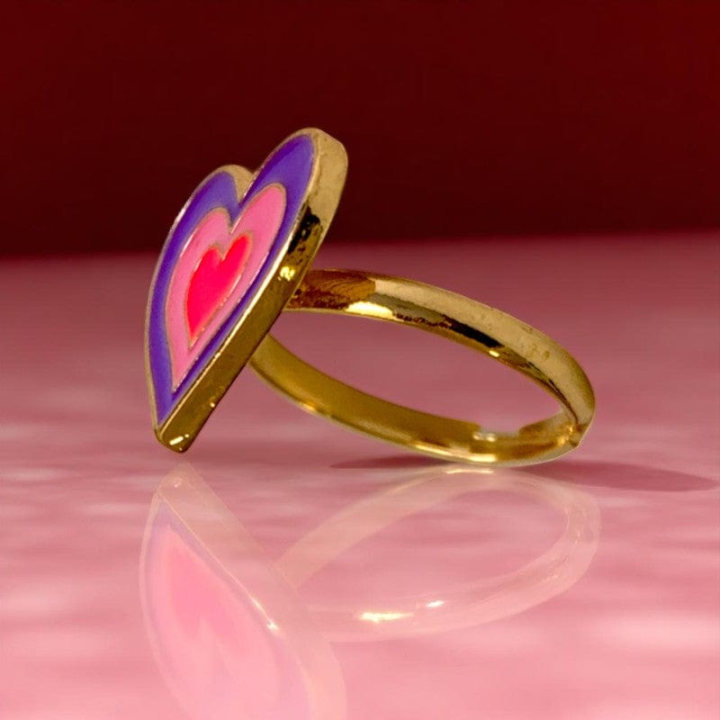 Colorful Heart Ring | Gold Plated Adjustable - For Girls | Includes: Ring